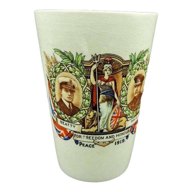 Antique 1919 Winton World War I Memento Peace Tumbler Small Vase British Adm Beatty & Gen Haig 1919 For Sale