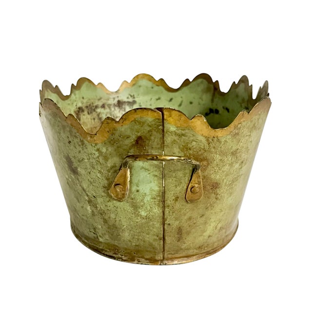 Vintage French Tole Cachepot With Hand-Painted Roses and Scalloped Rim For Sale - Image 4 of 15
