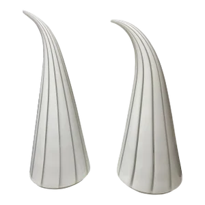 1970s Murano Glass Pyramid Cone Table Lamps - a Pair