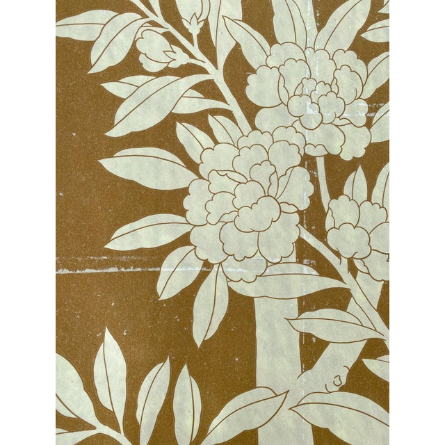 W36"* H96" *4ps, Caramel-Toned Neo-Chinese Floral & Bird Four-Panel Decorative Wallpaper, Chinoiserie Wallpaper For Sale - Image 11 of 12