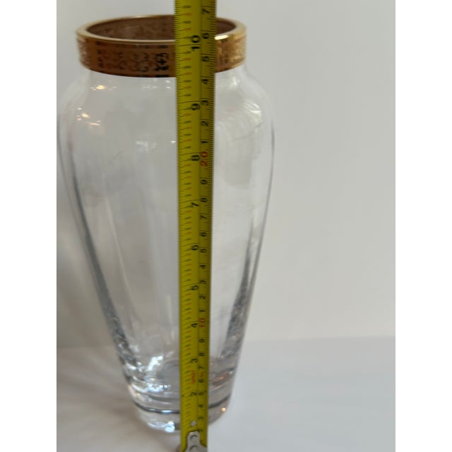 Transparent Vintage 1970s Lenox "Autumn" Collection 10" High Crystal Vase Handblown With 24k Gold Encrusted Band For Sale - Image 8 of 12
