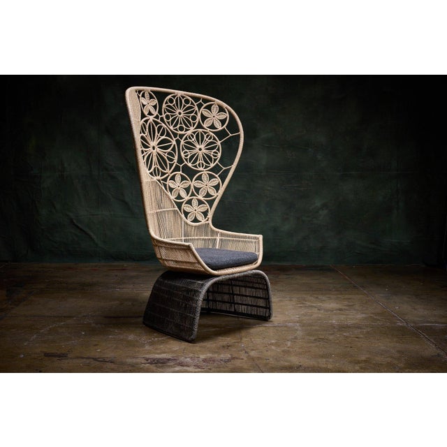 B&B Italia Patricia Urquiola Crinoline pair of armchairs featuring a distinctive floral woven backrest design and dark...