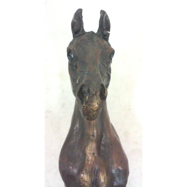 1970s Vintage Equestrian Horse Bookends on Teak Bases-a Pair For Sale - Image 5 of 8