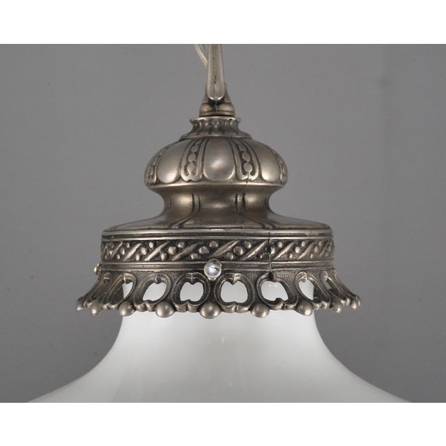 Mid 20th Century Victorian White Glass Nickel Chain Pendant Light For Sale - Image 6 of 11