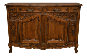 Louis XV Provencal Buffet in Carved Walnut, 1800s