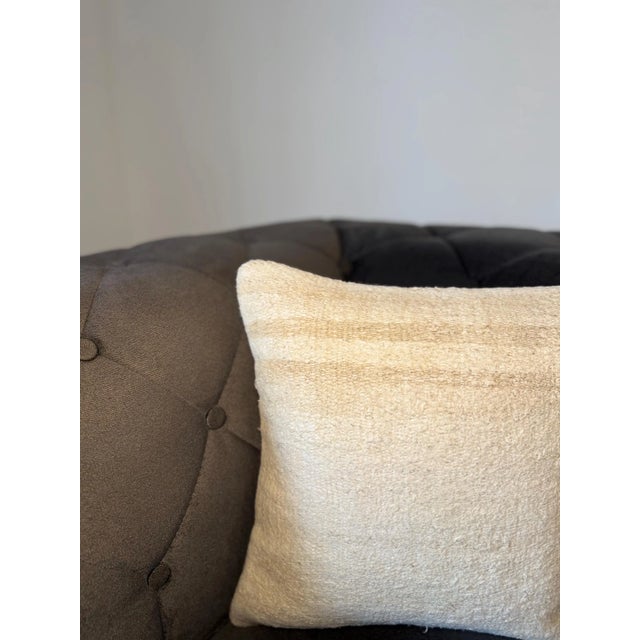 Turkish Handwoven Hemp Cushion, Natural Ivory Warm Beige Ombre Pillow, Turkish Anatolian Pillow With Insert, 16x16 In For Sale - Image 3 of 9