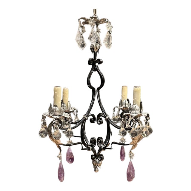 Rock Crystal, Iron and Silver Gilt Chandelier For Sale