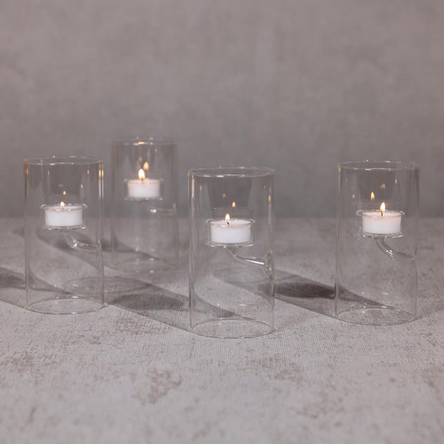 Glass Kelly 4-Piece Set Glass Tealight Holder/Hurricane, L For Sale - Image 7 of 8