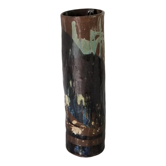 80s Vintage Abstract Design Art Pottery Vase For Sale