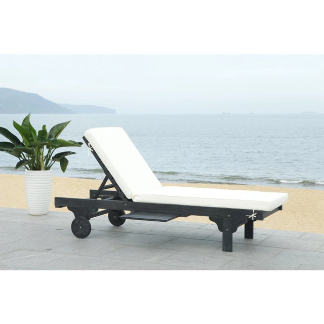 Newport Chaise Lounge Chair with Side Table, Black/Beige Cushion For Sale - Image 9 of 10