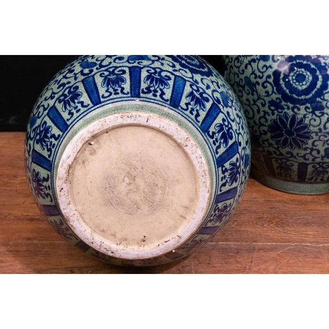 Blue and White Porcelain Ming Double Gourd Urns, Set of 2 For Sale - Image 6 of 7