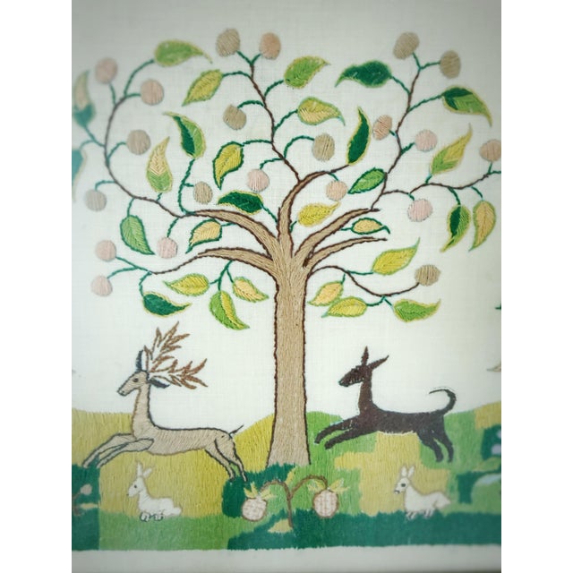 1972 Vintage Hand Embroidered Alphabet Sampler, Framed Folk Art Needlework With Floral & Animal Motif For Sale - Image 4 of 9