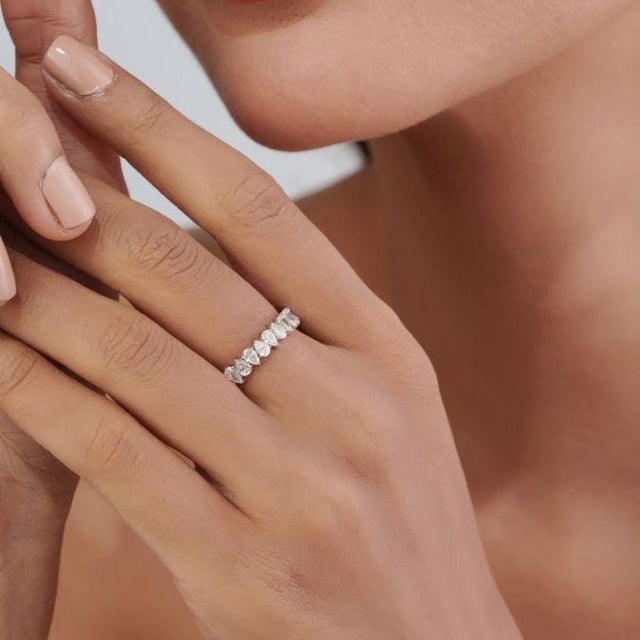 Not Yet Made - Made To Order Certified 2.3 Carat Pear Cut Diamond Full Eternity Band Ring Size 4 in 18k White Gold For Sale - Image 5 of 17