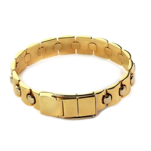 Contemporary Mid 20th Century Kria Italy 18k Two-Tone Gold 12mm Wide Flexible Link Bracelet For Sale - Image 3 of 6