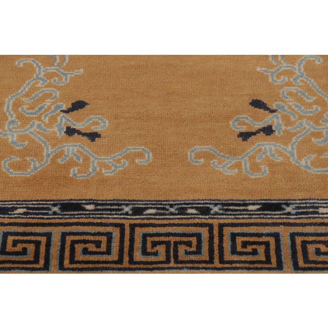 Rug & Kilim Rug & Kilim’s Chinese Art Deco Inspired Rug, Brown With Greek Key Border For Sale - Image 4 of 8