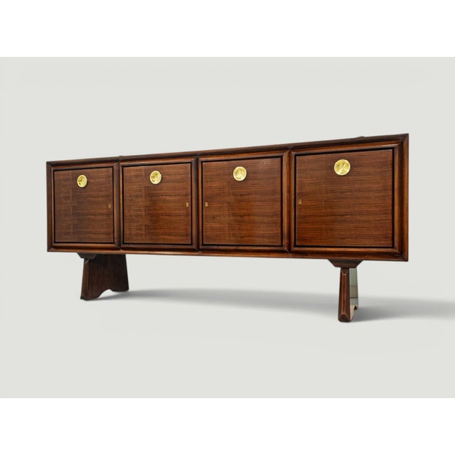 Mid-Century Modern Mid-Century Modern Italian Walnut Sideboard with Brass Medallions by Paolo Buffa, 1950s For Sale - Image 3 of 18