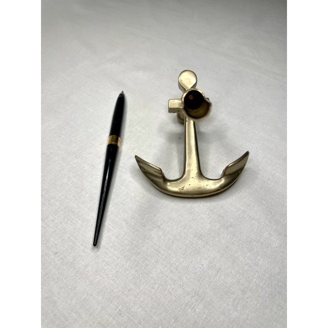 Vintage Coastal Inspired Solid Brass Anchor Pen Desk Set For Sale In Houston - Image 6 of 11