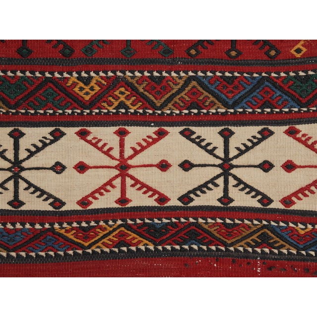 Textile 1970s Vintage Handmade Wool Cotton Red Kilim Area Rug For Sale - Image 7 of 11