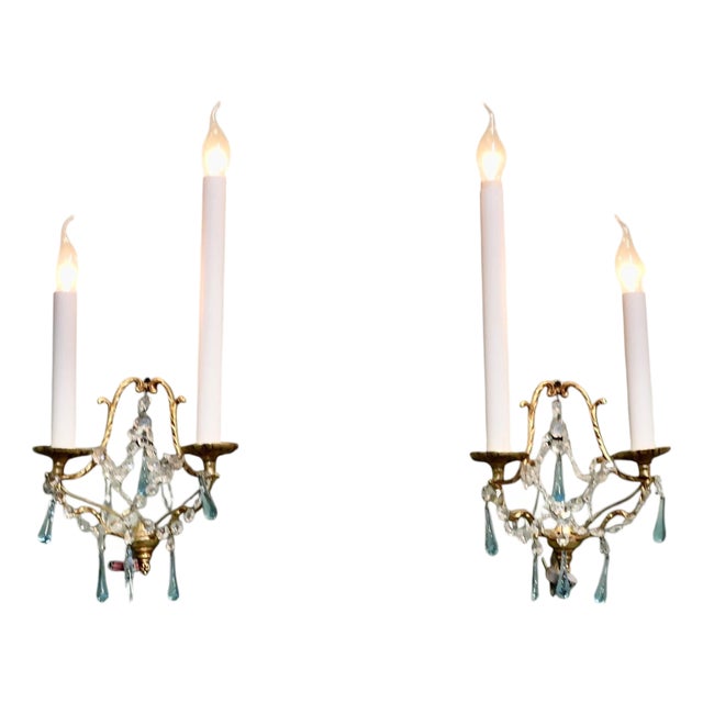 Tall French Wall Chandeliers, 1960s, Set of 2 For Sale