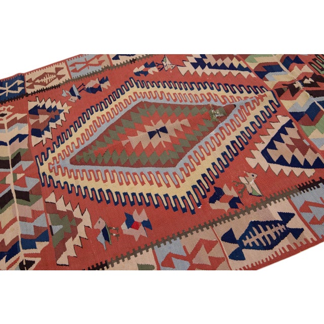 1920s Antique Kilim Handmade Rust Geometric Wool Rug For Sale In New York - Image 6 of 7