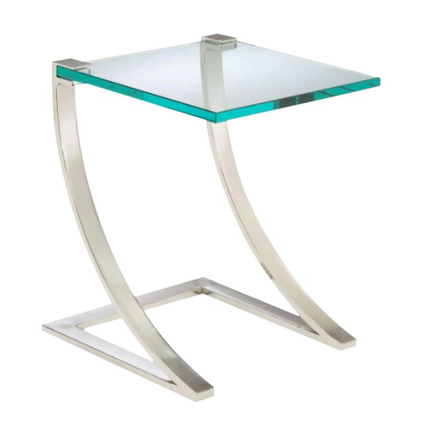Contemporary Polished Nickel and Glass Side Table For Sale
