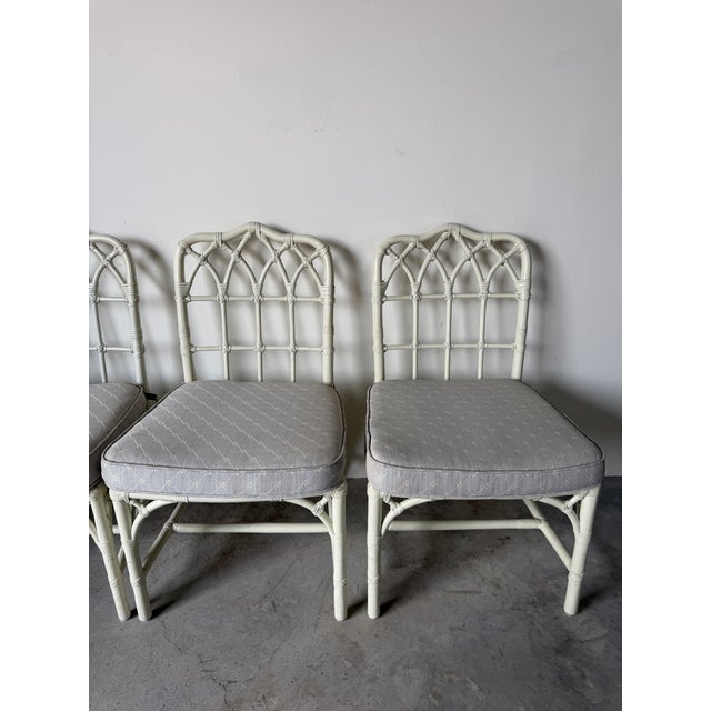 White 1970's McGuire Palm Beach Coastal - Style White Bamboo & Leather Wrapped Dining Chairs – Set of 6 For Sale - Image 8 of 18
