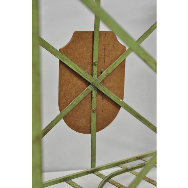 Vintage Italian Neoclassical Green Wrought Iron Book Magazine Rack W/ Shield For Sale - Image 9 of 15