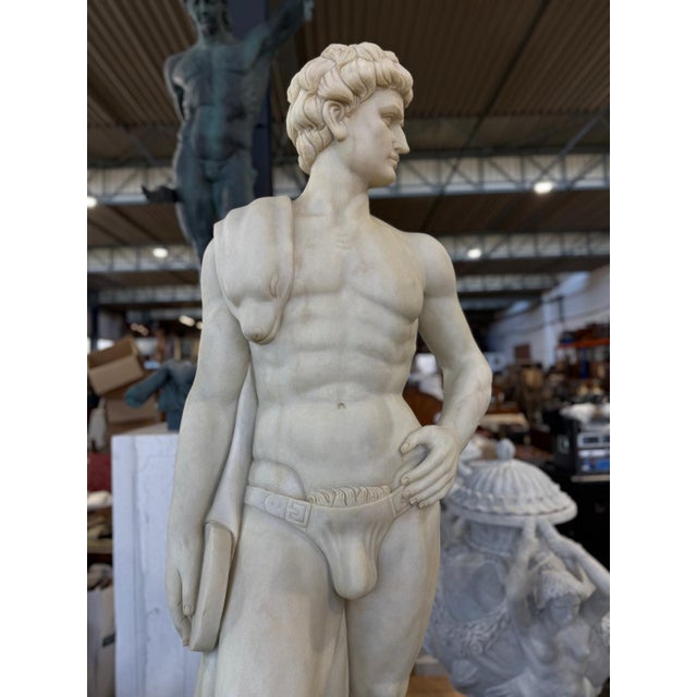 Stone Figures on Round Bases in Solid Carrara Marble, Set of 2 For Sale - Image 7 of 15