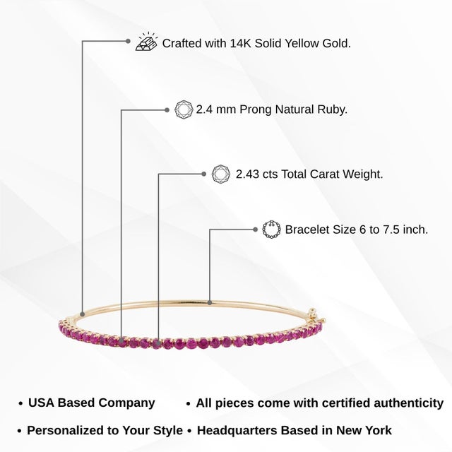 Classic 2.43ct Natural Round Cut Ruby Art Deco Bangle by VRJewels in 14k Yellow Gold For Sale - Image 12 of 17