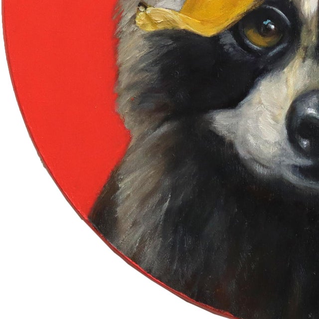 Raccoon With Banana Bangs - Original Surreal Raccoon Animal Pop Art Oil Painting For Sale - Image 4 of 8