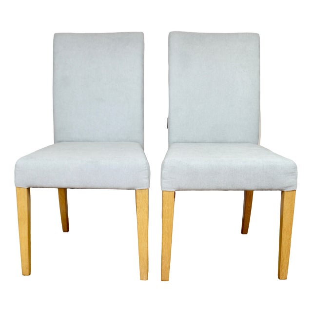 Celadon Blue Upholstered Oak Chairs from Ikea, 1970s, Set of 2 For Sale