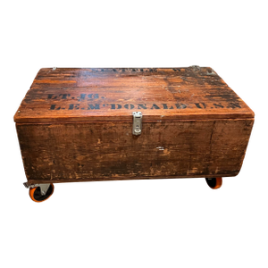 1940s WWII Era U. S. Navy Sailor Footlocker Trunk – L.E. McDonald USN– Original Stencil Military Chest Coffee Table