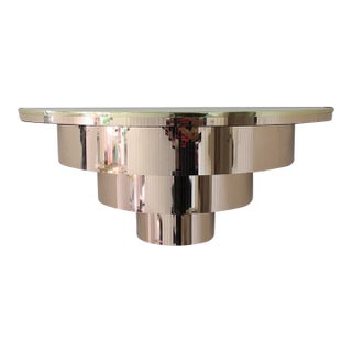 Vintage 70s Disco Console Table, Cascading Demilune Wall Mounted Shelf in Gold For Sale