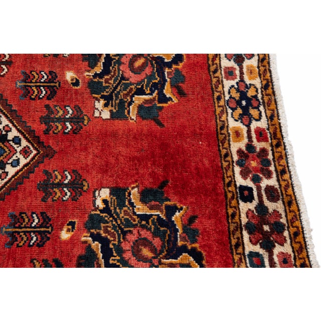 Textile Vintage Handmade Persian Red Medallion Wool Rug 4'4" X 6'9" For Sale - Image 7 of 11