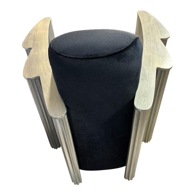 Art Deco 1970s Pair of Art Deco Club Chairs Silver Leaf Over Wood With Black Velvet Seat For Sale - Image 3 of 5