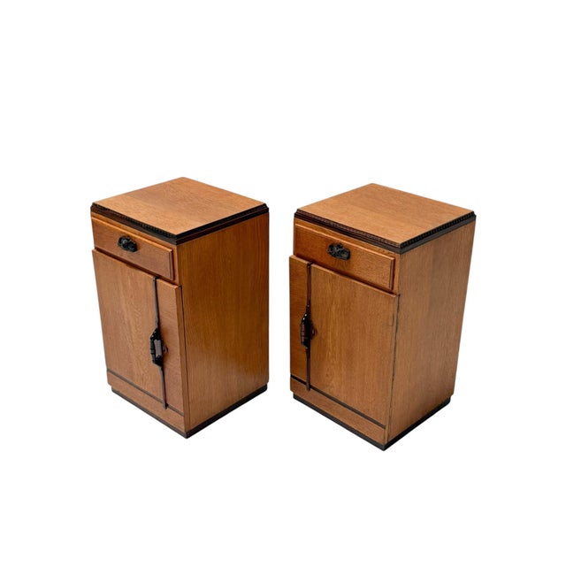 Vintage Art Deco Nightstands in Oak and Ebony by FA. S. Speelman, 1920s, Set of 2 For Sale - Image 10 of 12