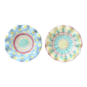 Vintage Regency Mackenzie Childs Glazed Ceramic Ruffle Plates - Set of 2-
