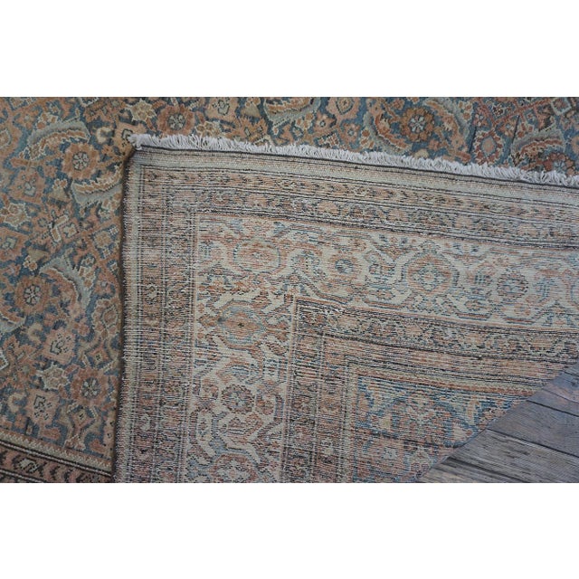 1880s Blue Navy Antique Warn Square Geometric Knotted Wool Persian Malayer Rug For Sale - Image 9 of 9