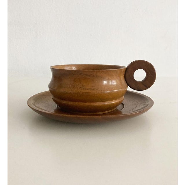 Brown Vintage Teak Set of Cups, 1970s, Set of 8 For Sale - Image 8 of 10