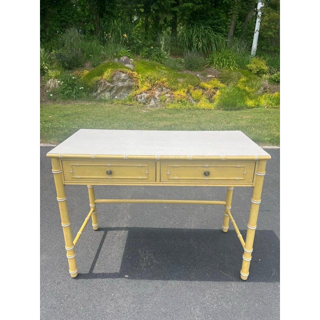 Vintage Thomasville Allegro Yellow Faux Bamboo Writing Desk This yellow faux bamboo writing table is part of the "Allegro"...
