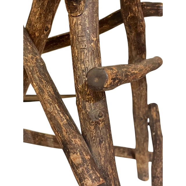 Antique Adirondack Twig Side Table With Natural Edge Top – Rustic Folk Art Cabin Style For Sale - Image 10 of 17