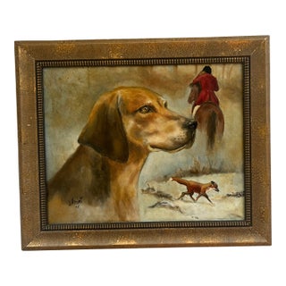 Acrylic Painting of Horse & Hound Fox Hunt For Sale