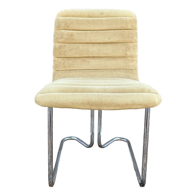 1970s Modern Chrome Cantilevered Chair With Channeled Upholstery by Design Institute America For Sale