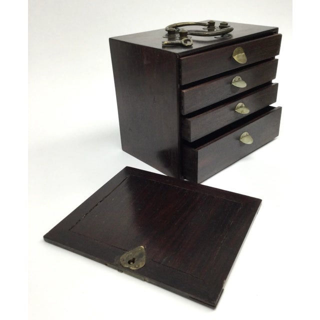 Wood Antique Asian Rosewood Brass Locking Moneybox For Sale - Image 7 of 8