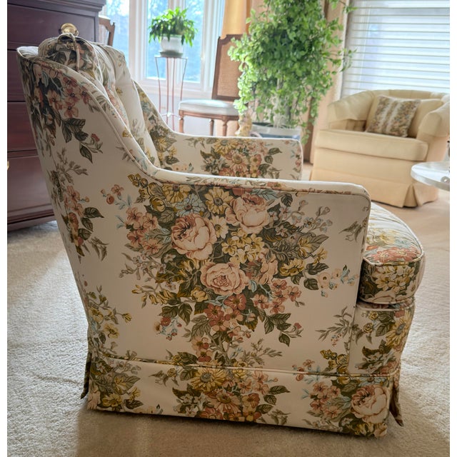 Textile Vintage Floral Upholstered Club Chair With Skirted Base, C. 1970s–1980s For Sale - Image 7 of 9