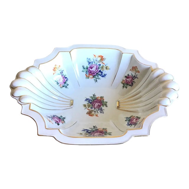 Antique Graf Von Henneberg Jimenau Germany Hand Enameled Floral Serving Bowl For Sale