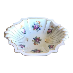 Antique Graf Von Henneberg Jimenau Germany Hand Enameled Floral Serving Bowl
