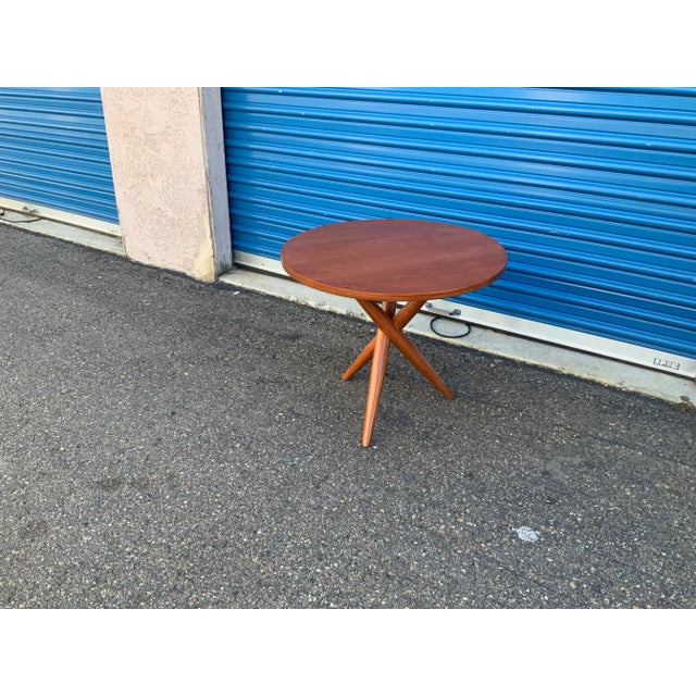 2010s Solid Cherry Mid Century Modern Tripod End Table For Sale - Image 5 of 10