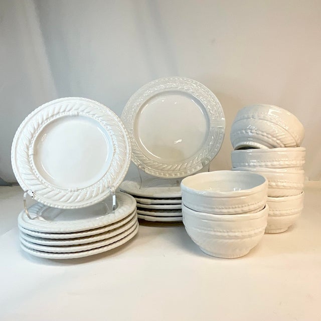 1980s Vintage Anthropologie Portuguese Rope and Chain Ironstone Dinnerware - Set of 18. For Sale - Image 4 of 9