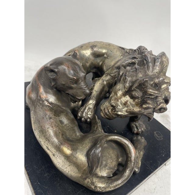 C. Ganci, Fight Between Lion and Tiger, 1920s, Silver Sculpture For Sale - Image 6 of 15